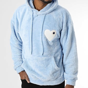 ADJ - Sweat Capuche Polaire Coeur Chic Bleu Clair Blanc