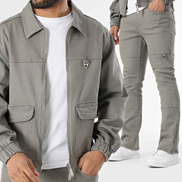 Ikao - Set giacca con zip e jeans regular grigio