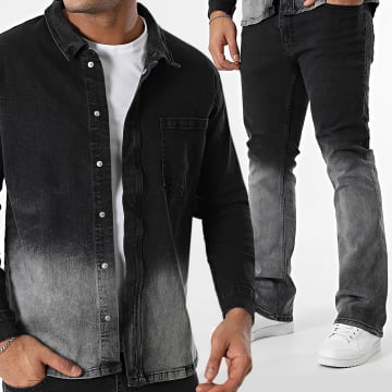 Ikao - Ensemble Surchemise Jean Et Jean Flare Noir Gris