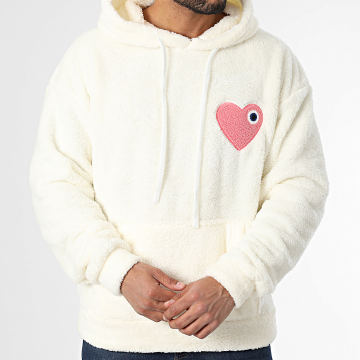 ADJ - Sweat Capuche Polaire Coeur Chic Blanc Rose