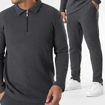 Ikao - Ensemble Polo Manches Longues Zippé Et Pantalon Jogging Gris Anthracite