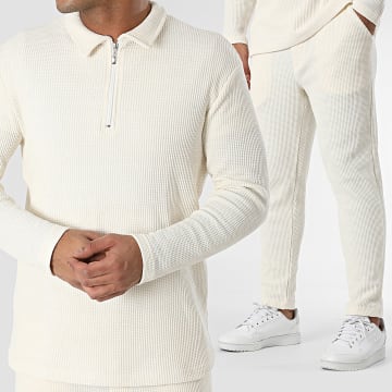 Ikao - Ensemble Polo Manches Longues Zippé Et Pantalon Jogging Ecru