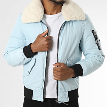 Kymaxx - Veste Bomber Col Fourrure Bleu Clair