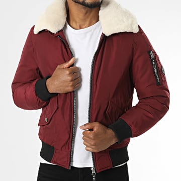 Kymaxx - Veste Bomber Col Fourrure Bordeaux