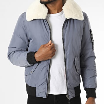 Kymaxx - Bomberjacke mit Pelzkragen Blau Grau