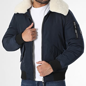 Kymaxx - Bomberjacke mit Pelzkragen Marineblau
