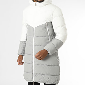 Kymaxx - Doudoune Capuche Longue Grise Blanche