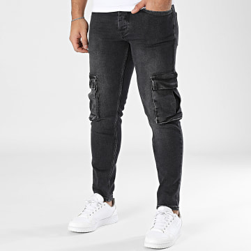 2Y Premium - Pantalon Cargo Jean Skinny Noir