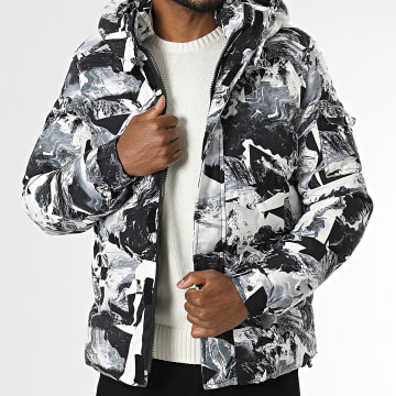KZR - Gris Blanco Negro Chaqueta con capucha