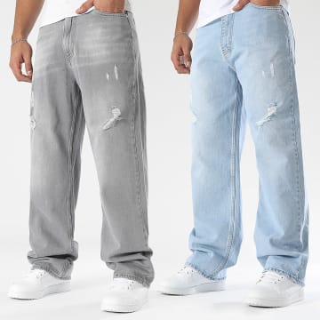 LBO - Lote de 2 vaqueros anchos con Destroy 3576 3575 Denim azul gris claro