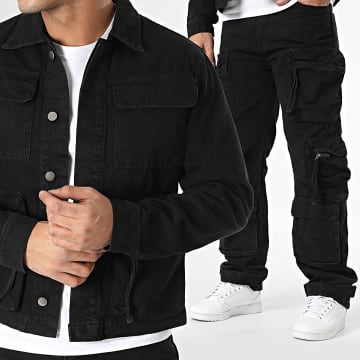 Uniplay - Ensemble Veste Jean Et Pantalon Cargo Jean Noir