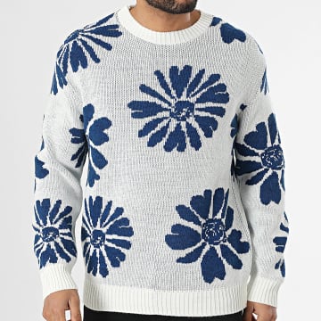 Frilivin - Pull Blanc Bleu Marine Floral