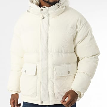 Frilivin - Abrigo con capucha floral beige claro