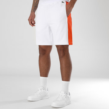 Lacoste - Short Jogging Regular Fit Logo Brodé Crocodile Blanc Orange