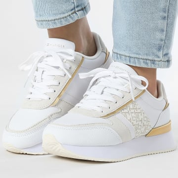 Tommy Hilfiger - Baskets Femme Lux Monogram Runner 8387 White Ivory Petal