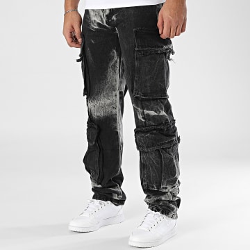 Uniplay - Pantalon Cargo Jean Noir Blanc