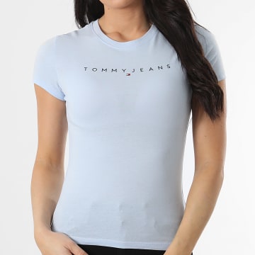 Tommy Jeans - Tee Shirt Femme Slim Linear 8398 Bleu Clair