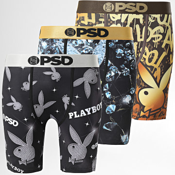 PSD - Lot De 3 Boxers Playboy 424180109 Marron Jaune Noir Gris Bleu Clair