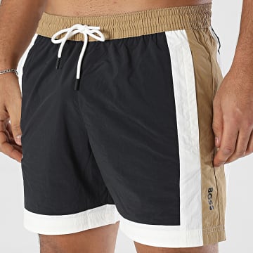 BOSS - Short De Bain A Bandes Remy 50534321 Noir Blanc Camel