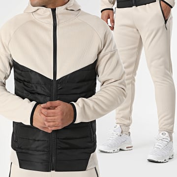 MTX - Beige Zwarte Hooded Zip Jas en Joggingbroek Set