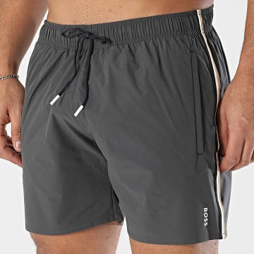 BOSS - Short De Bain A Bandes Iconic 50515291 Gris Anthracite