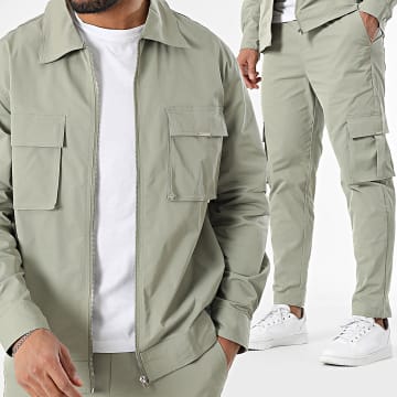 Frilivin - Conjunto de pantalón cargo y chaqueta con cremallera verde caqui claro
