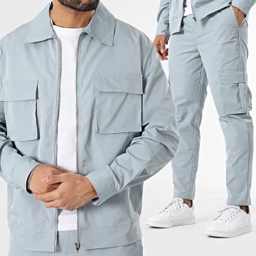 Frilivin - Conjunto de chaqueta con cremallera y pantalón cargo azul claro