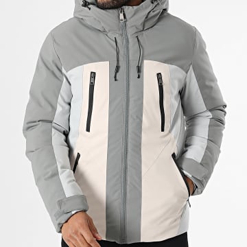 Frilivin - Abrigo con capucha gris beige