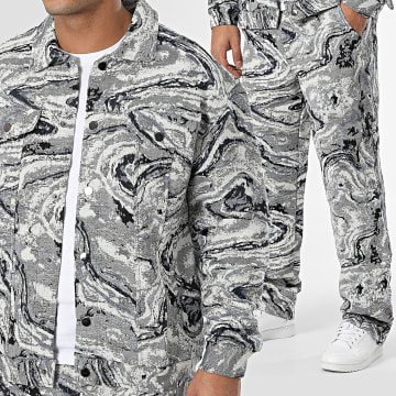 Frilivin - Ensemble Veste Et Pantalon Gris Blanc Bleu Marine