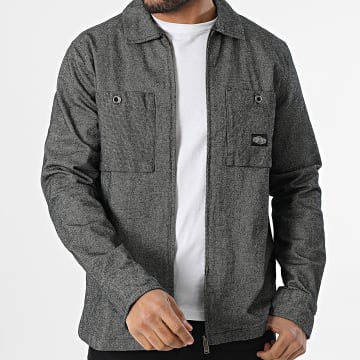 Teddy Smith - Stuart 10716992D Zwart Heather Zip Over Shirt Met Geruite Boorden