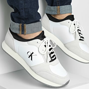 Calvin Klein - Retro Sock Runner 1152 Bright White Oyster Mushroom Black Sneakers