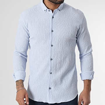 Classic Series - Chemise Manches Longues A Rayures Bleu Clair Blanc