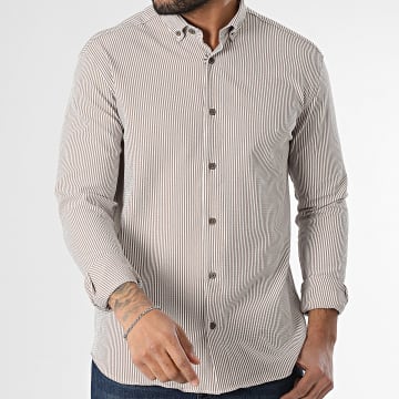 Classic Series - Chemise Manches Longues A Rayures Beige Blanc