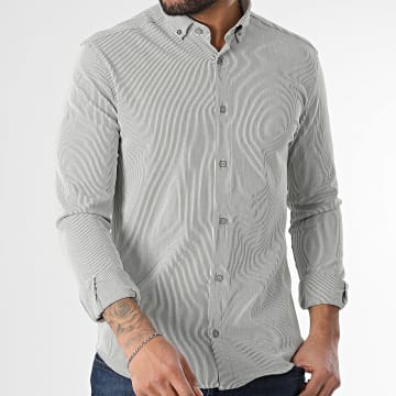 Classic Series - Chemise Manches Longues A Rayures Vert Kaki Blanc