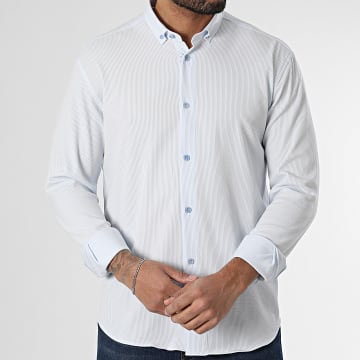 Classic Series - Chemise Manches Longues A Rayures Bleu Clair Blanc