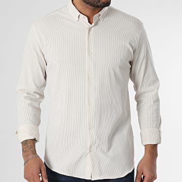 Classic Series - Chemise Manches Longues A Rayures Beige Blanc