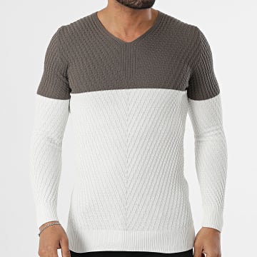 Classic Series - Pull Col V Blanc Taupe