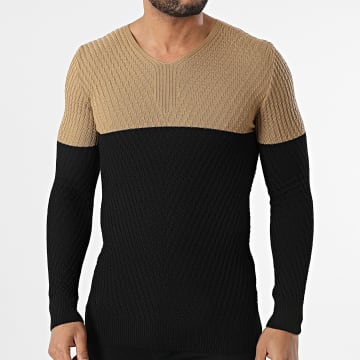 Classic Series - Pull Col V Noir Camel