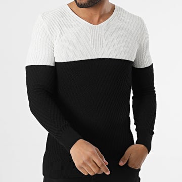 Classic Series - Pull Col V Noir Blanc