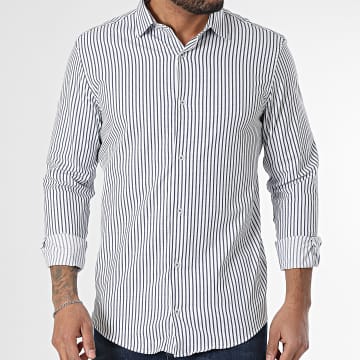 Classic Series - Chemise Manches Longues A Rayures Bleu Marine Blanc