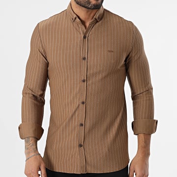 Classic Series - Chemise Manches Longues A Rayures Camel Blanc