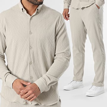 Classic Series - Conjunto de camisa de manga larga y pantalón de chándal beige