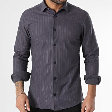 Classic Series - Chemise Manches Longues A Rayures Gris Anthracite