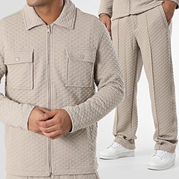 Classic Series - Conjunto de chaqueta con cremallera y pantalón de chándal beige