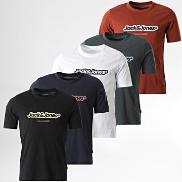 Jack And Jones - Pack De 5 Camisetas Vesterbro Negro Blanco Marrón Azul Marino Gris Carbón