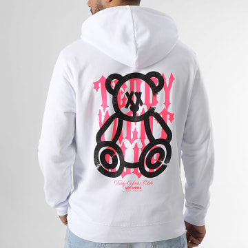 Teddy Yacht Club - Sweat Capuche Street Roll Rose Fluo Blanc
