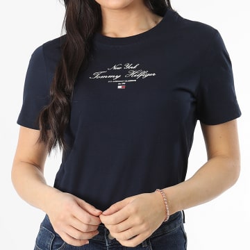 Tommy Hilfiger - Tee Shirt Slim Femme Script 3895 Bleu Marine