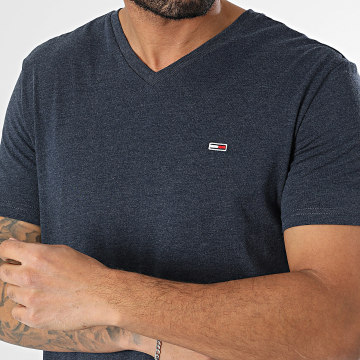 Tommy Jeans - Tee Shirt Col V Slim Jaspe 2.0 0364 Bleu Marine Chiné