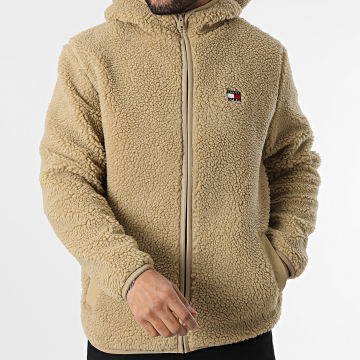 Tommy Jeans Veste Sherpa Zippée Capuche Badge Teddy 9224 Beige