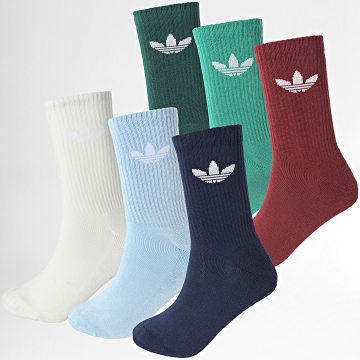 Adidas Originals - Lot De 6 Paires De Chaussettes Trefoil Crew JI9504 Blanc Vert Bordeaux Bleu